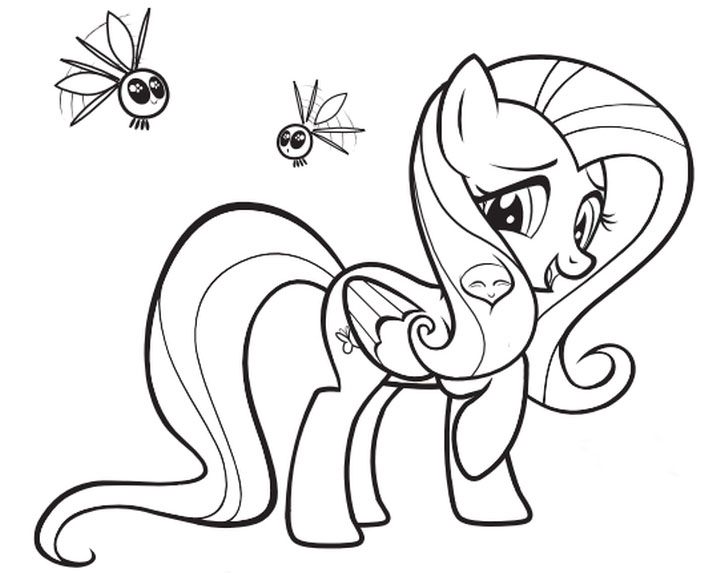 Kolorowanka online: Kolorowanka Fluttershy wśród owadów